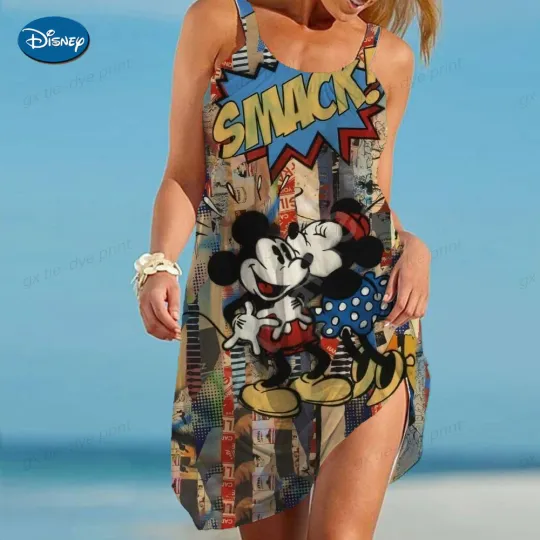 Discover Disneyyy Minniee Mickeyy mouse Print Beach Dress Women's Casual Sundress
