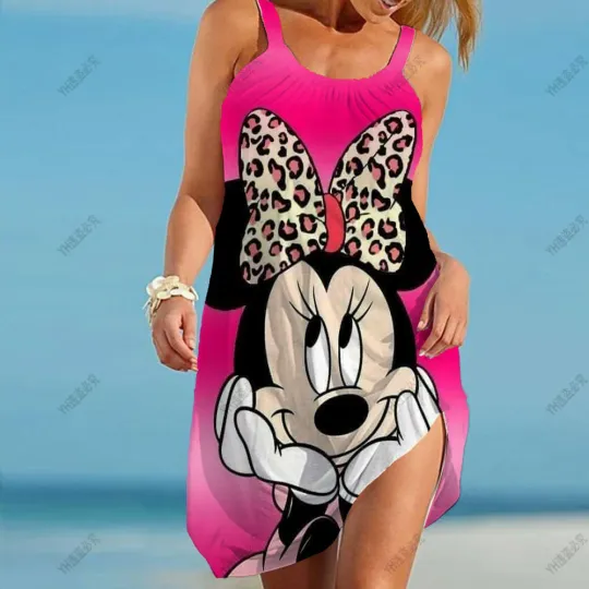 Discover Disneyyy Minniee Mickeyy Women Fashion Sleeveless Boho Beach Dresses