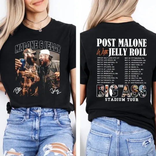Discover Post Malone Jelly Roll 2025 Tour Shirt, Big Asss Stadium Tour Shirt