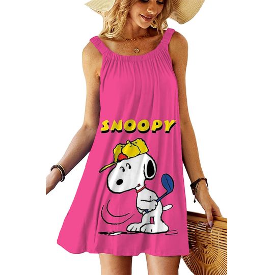 Discover 2025 Summer Women's Snoopy cartoon print Dress Women's Beach Dress