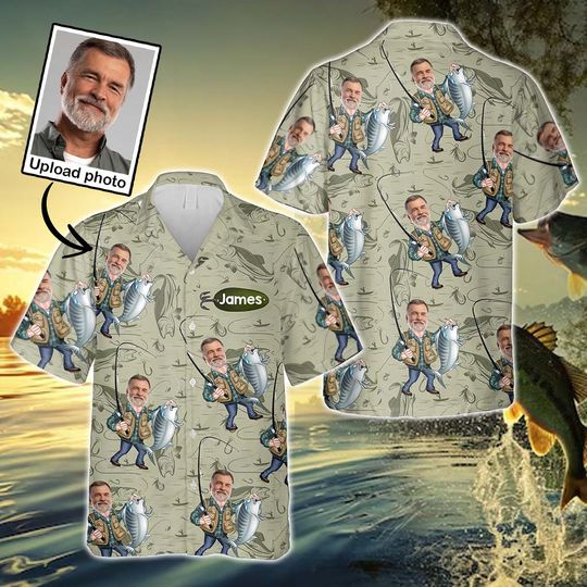 Discover Funny Caricature Face - Personalized Fishing Hawaiian Shirt
