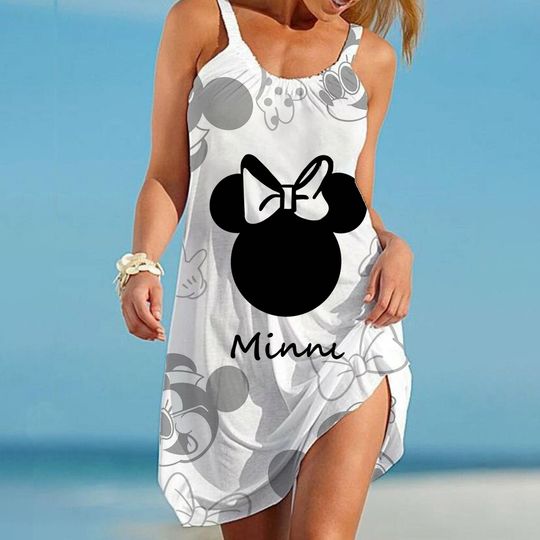 Discover Boho Minniee Mouse Women's Dress Summer Beach Disneyyy Mickeyy Cartoon Dresses