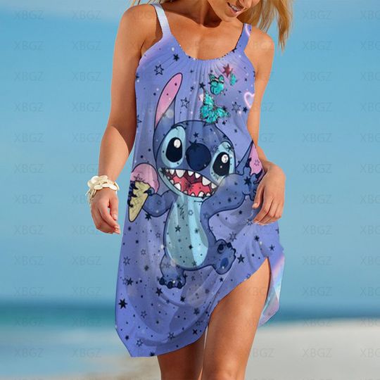 Discover Stitchh Summer Dresses Woman  Beach Dress Women's Cartoon Loose Sundresses