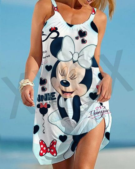 Discover Disneyyy Minniee Mickeyy mouse Women Sexy Beach Dresses Summer