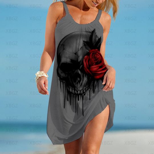 Discover Party Dresses Beach Women Skull Flower Sexy Fashion Boho Clothing