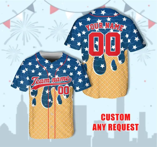 Discover Personalized Patriotic Ice Cream Dripping 4th Of July Baseball Jersey Shirt