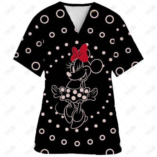 Discover Women's Mickeyy mouse Print Scrub Top, Short Sleeved Medical Uniform, Nursing Accessory