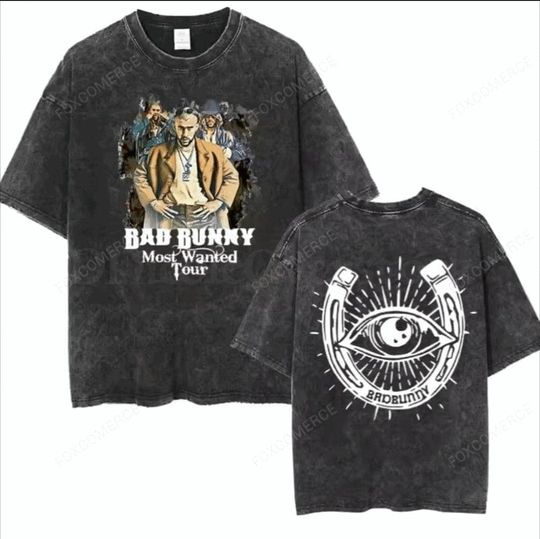 Discover Bad Bunny Washed T Shirt Gothic Style Vintage Streetwear Tee Reggaeton Fan Aesthetic Top