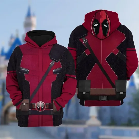 Discover Deadpooll 3D Costume Hoodie, Anti Hero Character Cosplay Costume Hoodie, Hallowee