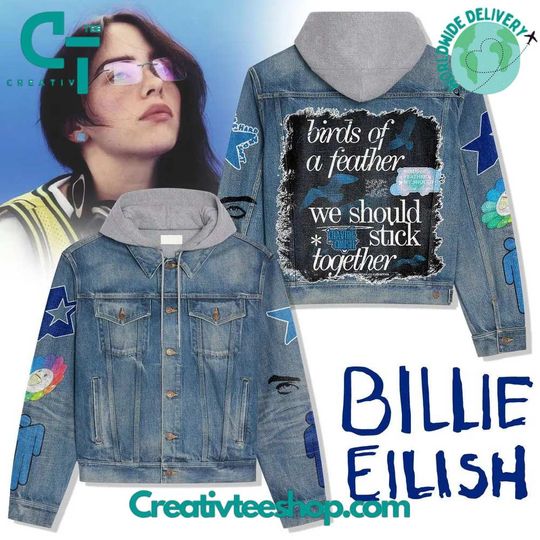 Discover Billie Eilish Bird of A Feather Hooded Denim Jacket