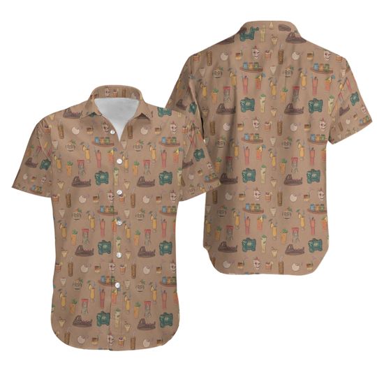 Discover Trader Sam's Tiki Cocktails All-Over Print Hawaiian Aloha Collared Button Up Shirt