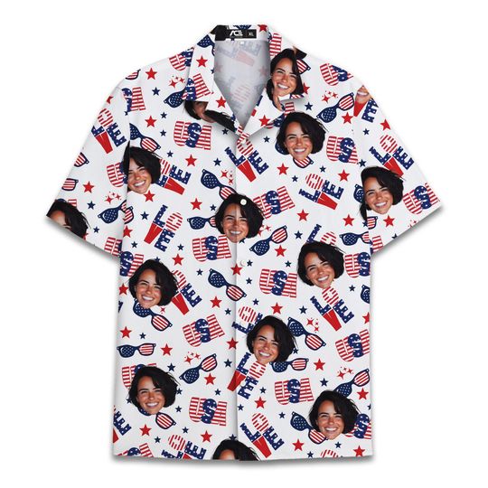 Discover Custom Face Independence Day USA Flag Hawaiian Shirt