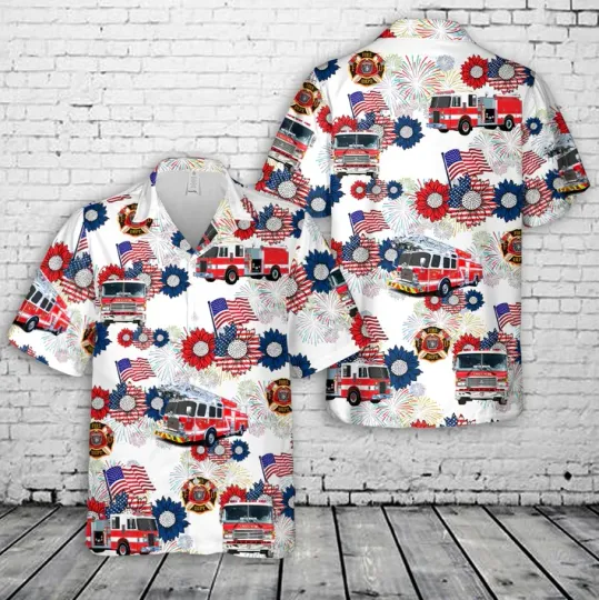 Discover Firefighter Fire Trucks 4th Of July Hawaiian Shirt