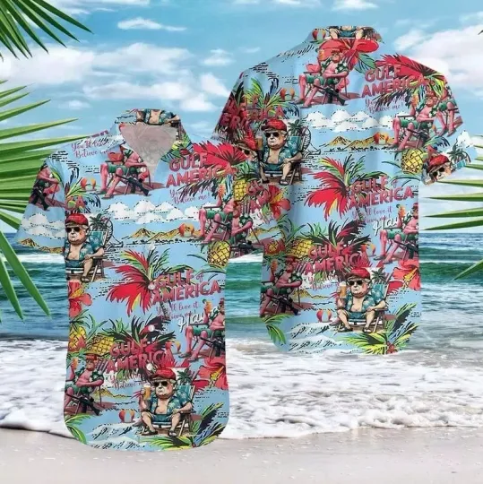 Discover Gulf of America Funny Trump Hawaiian Shirt Men Women Gulf of America Trump Flora