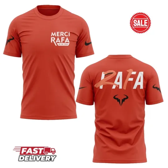 Discover Rafa Nadalllll Roland Garros Tribute 2025 MerciRafa 3D T-Shirt Full Size
