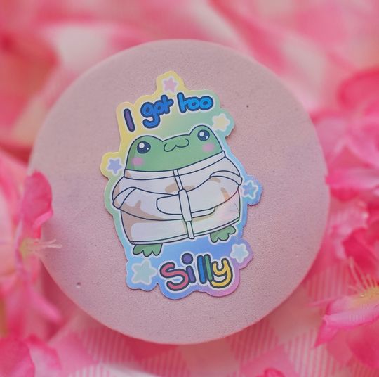 Discover I got too silly frog holographic sticker
