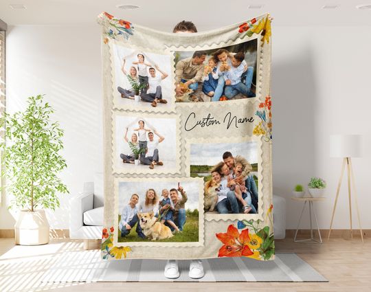 Discover Personalized Family Photo Blanket, Custom Family Picture Blanket, Anniversary