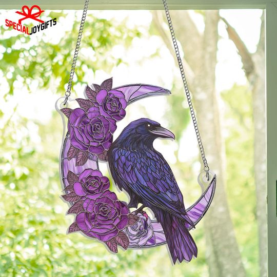 Discover Black Raven Suncatcher, Gothic Crow Window Hangings, Mystical Raven & Rose, Crow Decor
