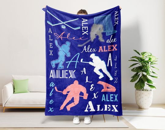 Discover Personalized Hockey Blanket, Custom Hockey Throw Blankets, Gift for Son Dad