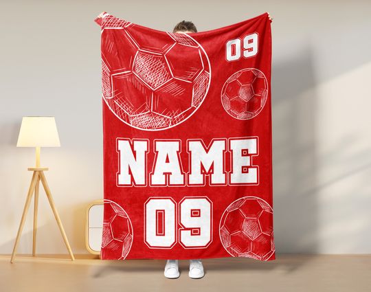 Discover Personalized Soccer Player Blanket, Custom Name & Number Throw Blankets