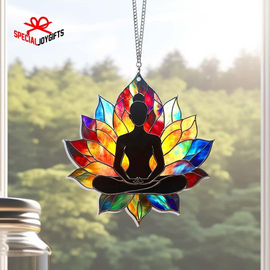 Discover Yoga Lotus Acrylic Suncatcher Window Hanging, Namaste Yoga Decor, Yoga Suncatcher