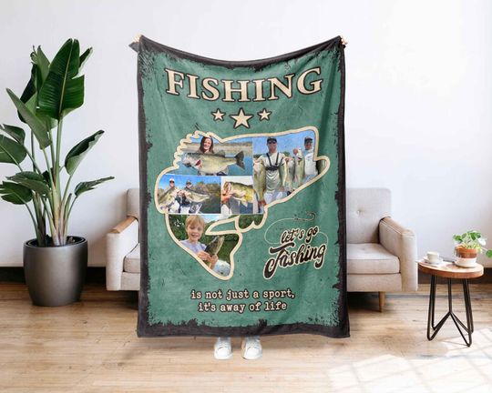 Discover Custom Fishing Photo Collage Blanket, Fishing Lover Gift, Fishing Dad Blanket