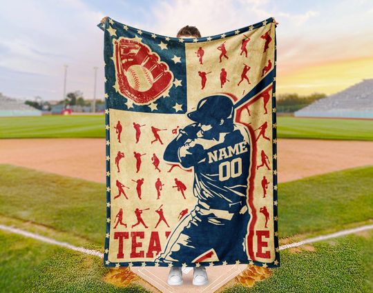 Discover Customized Baseball Blanket With American Flag, Baseball US Flag Blanket