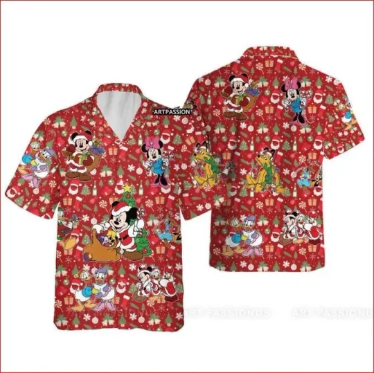 Discover Santa Mickeyy Festive Red Disneyyy Shirts For A Tropical Holiday Hawaiian Shirt