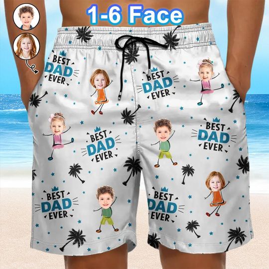 Discover Best Dad Ever Beach Shorts – Custom Photo Tropical Swim Trunks Gift for Him