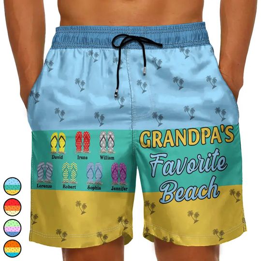 Discover Grandpa's Favorite Beach - Personalized Unisex Beach Shorts