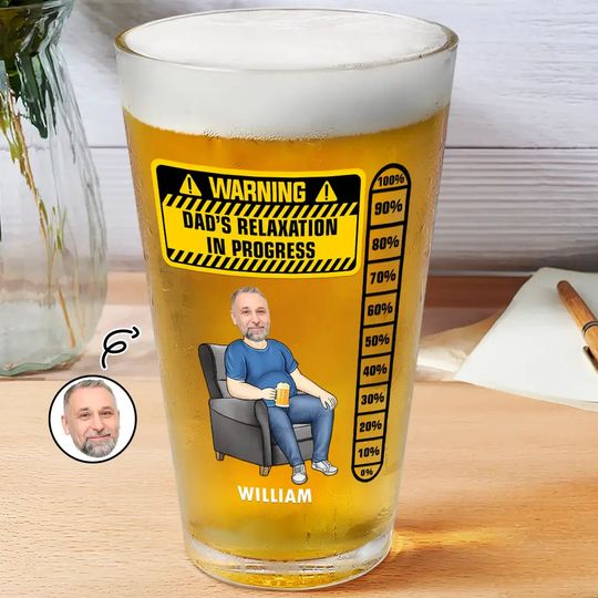 Discover Custom Photo Dad's Relaxation In Progress - Personalized Beer Glass