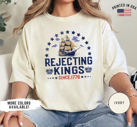 Discover Rejecting Kings Since 1776 Patriotic no kings Vintage  T-Shirt ,  Pro Democracy Shirt , Anti Authoritarian Tee