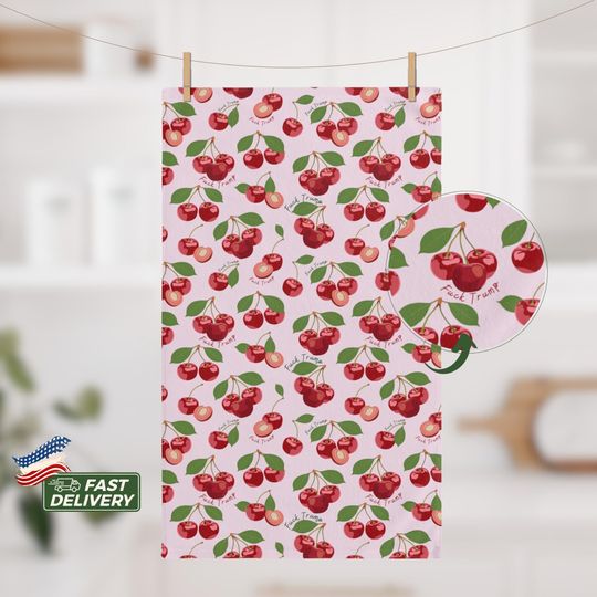 Discover Subtle Fck Trump Hand Towel, FDT Tea Towel, Cherry Kitchen Towel