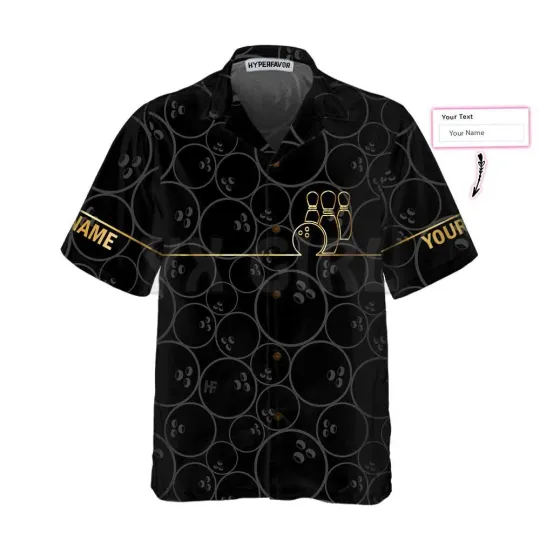 Discover Bowling Pattern Golden Custom 3D All Over Printed Hawaiian Shirt