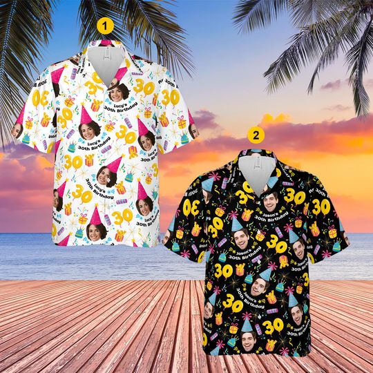 Discover Custom Face Birthday Hawaiian Shirt, Birthday Crew Button Up Shirt, Birthday Photo Hawaiian Shirt