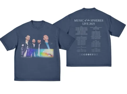 Discover 2025 MUSIC OF THE SPHERES BAND PHOTO TEE Coldplay T-Shirt
