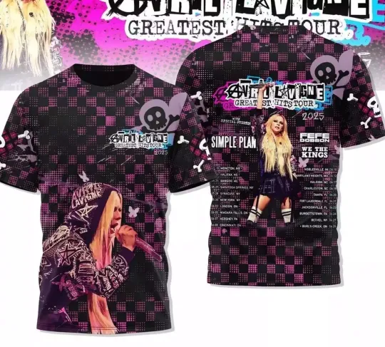 Discover Avril Lavigne Tour 2025 The Greatest Hits Tour Celebration T-Shirt 3D Gift for