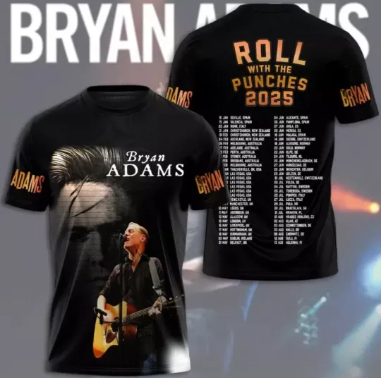 Discover Bryan Adams 2025 Tour Roll With The Punches AOP 3D T-Shirt Unisex DI784