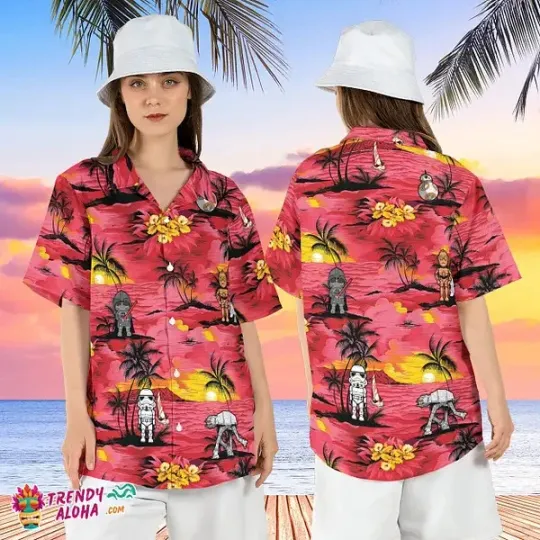 Discover Starr Warss Sunset Palm Vader Stormtrooper Aloha Shirt