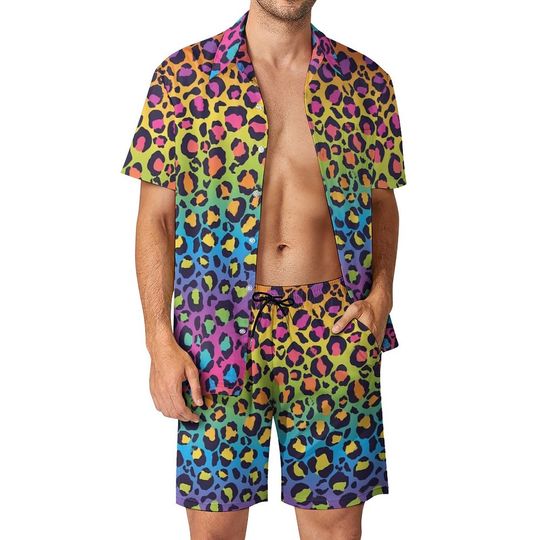 Discover Rainbow Ombre Fitness Outdoor Men Sets Leopard Print