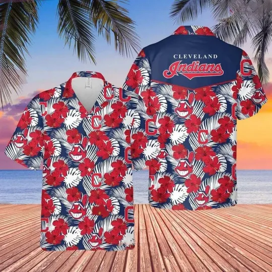 Discover Indians Hibiscus Hawaiian Shirt Tropical Button-Up for Game Day & Summer