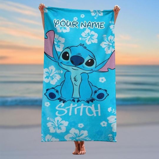 Discover Personalized Stitchh Beach Towel, Disneyyland Bath Towel For Her, Cute Aloha Vacation Towel, Cartoon Towel, Lilo & Stitchh Trip Gift