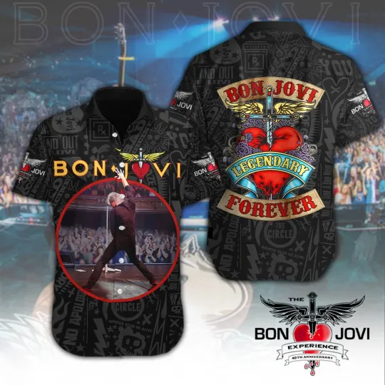 Discover Bon Jovi Hawaiian Shirt – Short Sleeve Retro Rock Band Button-Up for Men & Women