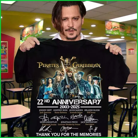 Discover SALE - 22nd Anniversary 2003-2025 Pirates Caribbean Signatures T- Shirt