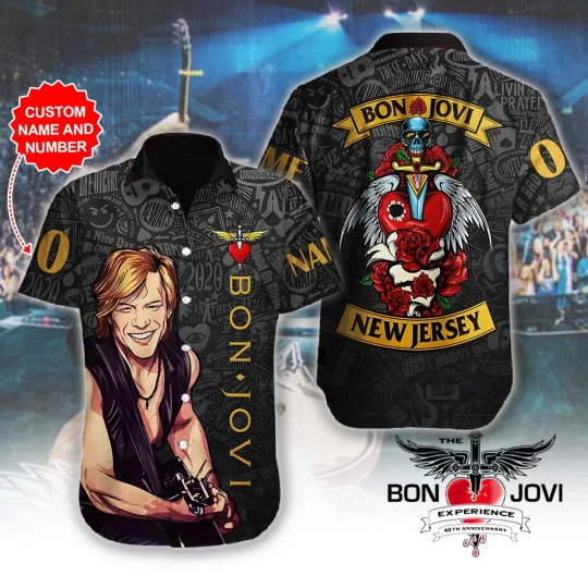 Discover Personalized Bon Jovi Hawaiian Shirt - Short Sleeve Button-Up for Men & Women