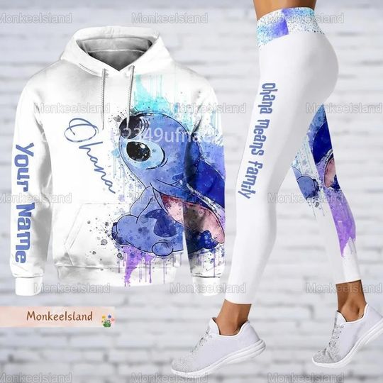 Discover Disneyyy Stitchh Cartoon Pattern 3D Women's Hooded Leggings Set