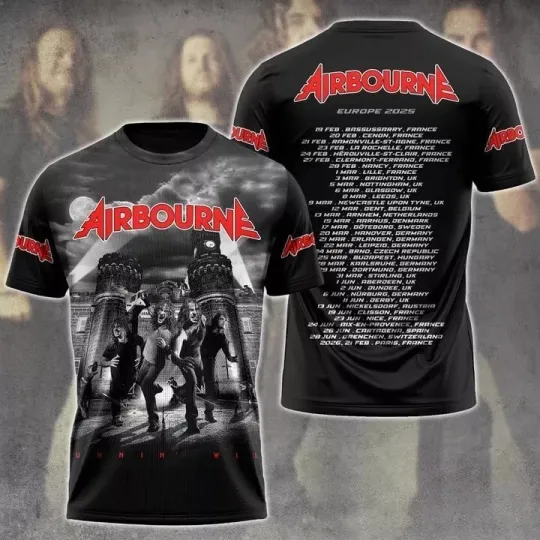 Discover Airbourne Europe 2025 3D T-Shirt Hot tour 2025 all size Great new new