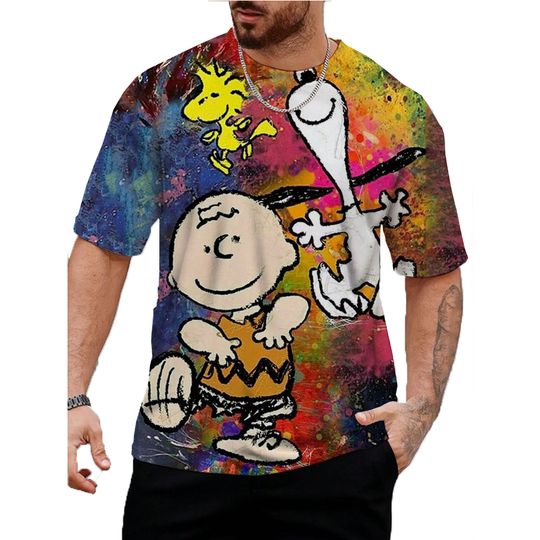 Discover Vintage Men T-shirts Fun Snoopy Print Crew Neck Short Sleeve T Shirt