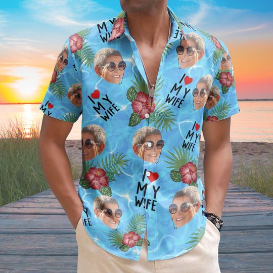 Discover Personalized Photo Button Shirt, Custom Face Beach Shirt