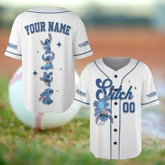 Discover Personalized Stitchh Blue Alien Dog Lilo & Stitchh Ohana Baseball Jersey Shirt
